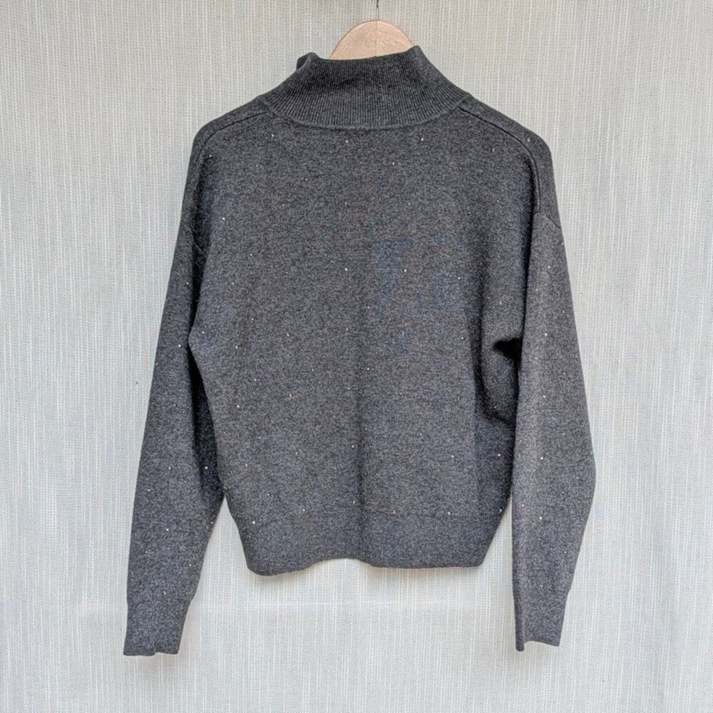 Sandro Osy Rhinestone Quarter Zip Sweater Womens Gray Wool/Cashmere Size 1 - Picture 3 of 10